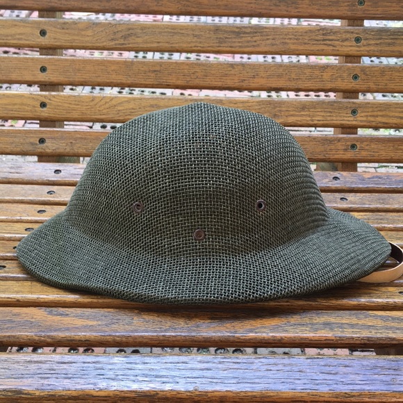 Olive drab safari pith hat mesh adjustable leather strap sun cap wide brim - Picture 3 of 12